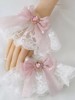 Deep Blue Lolita Bracelet Polyester Accessory Bow Jeweled Lace Bows Lolita Accessories