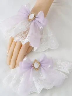 Deep Blue Lolita Bracelet Polyester Accessory Bow Jeweled Lace Bows Lolita Accessories