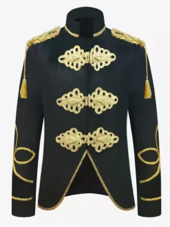 Deep Blue Vintage Costumes Top Polyester Buttons Long Sleeves Retro Costumes For Man