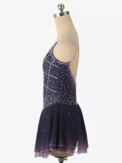 Deep Purple Figure Skating Dress Sleeveless Rhinestone Mesh Competition Outfit