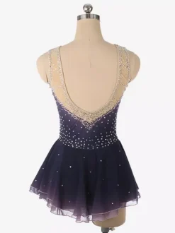 Deep Purple Figure Skating Dress Sleeveless Rhinestone Mesh Competition Outfit