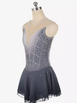 Deep Purple Figure Skating Dress Sleeveless Rhinestone Mesh Competition Outfit