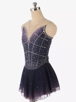 Deep Purple Figure Skating Dress Sleeveless Rhinestone Mesh Competition Outfit