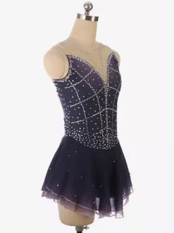 Deep Purple Figure Skating Dress Sleeveless Rhinestone Mesh Competition Outfit