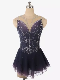 Deep Purple Figure Skating Dress Sleeveless Rhinestone Mesh Competition Outfit