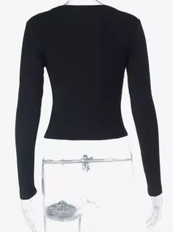 Deep V Neck Women's Lace Trim Top - Black Sexy Slim Fit Blouse - Gothic Style Spring Clubwear 2026
