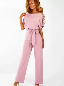Deep Blue Jumpsuit Lace Up Knotted Natural Waist Trousers Outfit