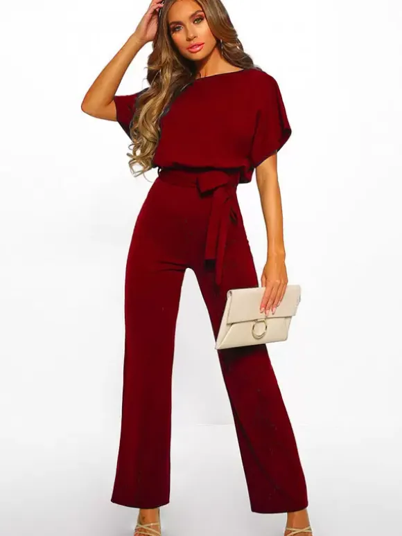 Deep Blue Jumpsuit Lace Up Knotted Natural Waist Trousers Outfit