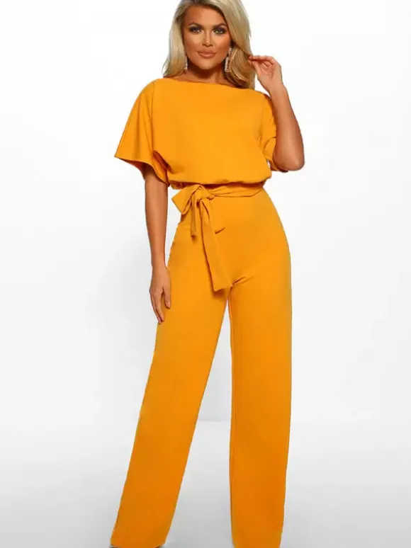 Deep Blue Jumpsuit Lace Up Knotted Natural Waist Trousers Outfit