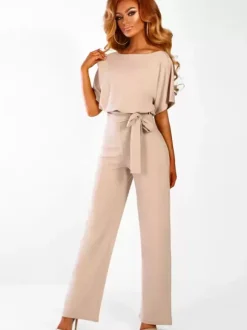 Deep Blue Jumpsuit Lace Up Knotted Natural Waist Trousers Outfit