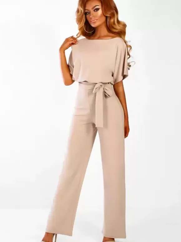 Deep Blue Jumpsuit Lace Up Knotted Natural Waist Trousers Outfit