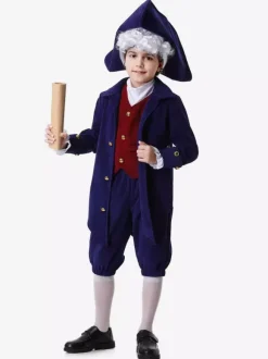 Deep Blue Kid Retro Pants Hat Set Holidays Costumes