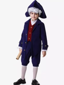 Deep Blue Kid Retro Pants Hat Set Holidays Costumes