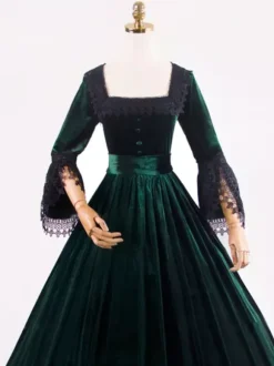 Deep Blue Retro Tudor Dress Costumes Lace Polyester Marie Antoinette Costume Dress Women's Retro Tunic Vintage Clothing