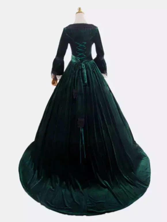 Deep Blue Retro Tudor Dress Costumes Lace Polyester Marie Antoinette Costume Dress Women's Retro Tunic Vintage Clothing