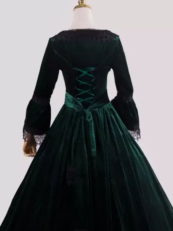 Deep Blue Retro Tudor Dress Costumes Lace Polyester Marie Antoinette Costume Dress Women's Retro Tunic Vintage Clothing