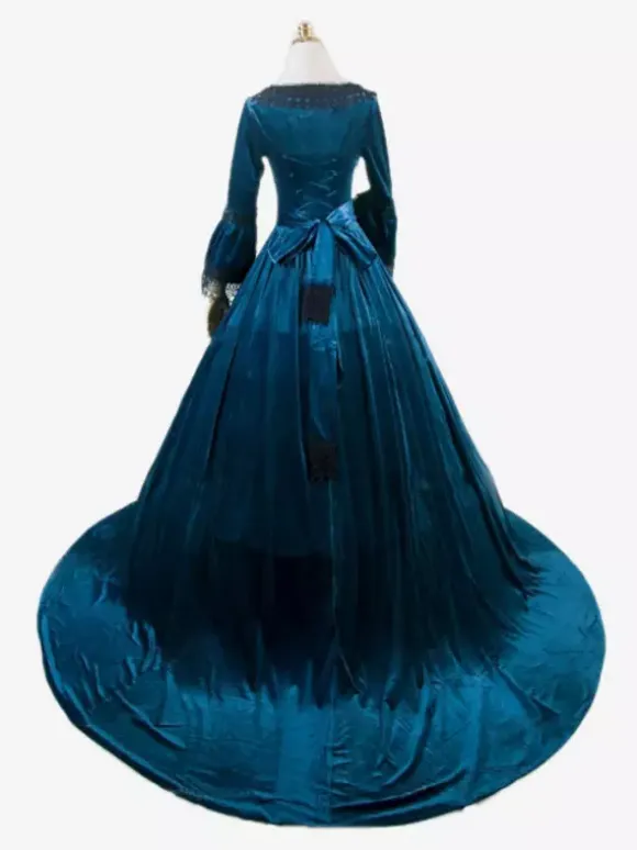 Deep Blue Retro Tudor Dress Costumes Lace Polyester Marie Antoinette Costume Dress Women's Retro Tunic Vintage Clothing