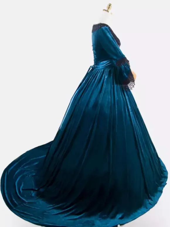 Deep Blue Retro Tudor Dress Costumes Lace Polyester Marie Antoinette Costume Dress Women's Retro Tunic Vintage Clothing