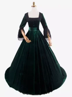 Deep Blue Retro Tudor Dress Costumes Lace Polyester Marie Antoinette Costume Dress Women's Retro Tunic Vintage Clothing