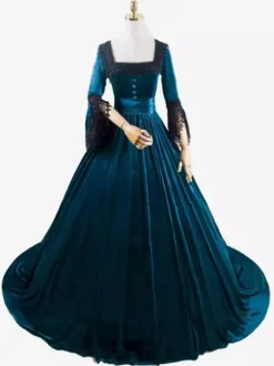 Deep Blue Retro Tudor Dress Costumes Lace Polyester Marie Antoinette Costume Dress Women's Retro Tunic Vintage Clothing