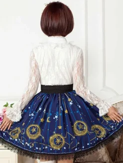 Deep Blue Star Printed Polyester short Lolita Skirt dress for Girls