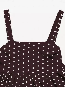 Deep Brown Cami Top Straps Neck Lace Up Chic Polka Dot Women Camis
