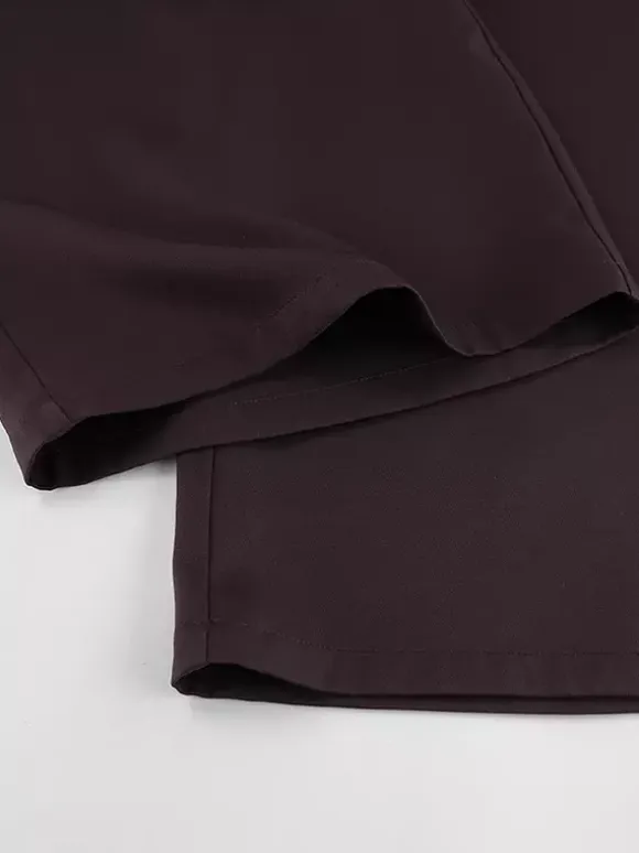 Deep Brown Peplum Blazer Suit For Women - Chic Pleated Waist Slim Fit Wide Leg Pants Set - Spring Office Lady Outfit 2026