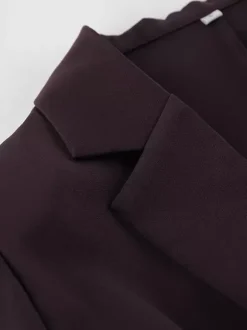 Deep Brown Peplum Blazer Suit For Women - Chic Pleated Waist Slim Fit Wide Leg Pants Set - Spring Office Lady Outfit 2026