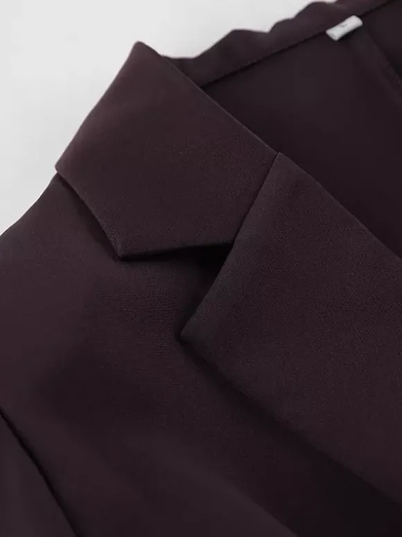 Deep Brown Peplum Blazer Suit For Women - Chic Pleated Waist Slim Fit Wide Leg Pants Set - Spring Office Lady Outfit 2026