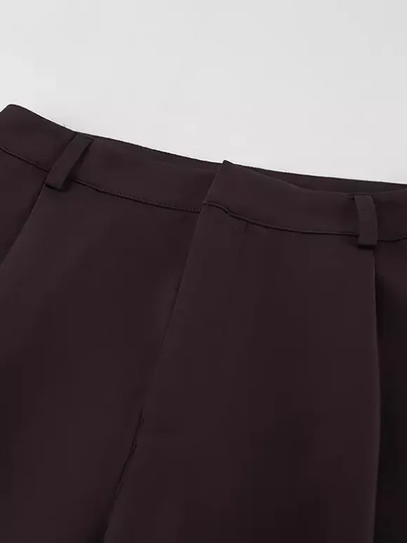 Deep Brown Peplum Blazer Suit For Women - Chic Pleated Waist Slim Fit Wide Leg Pants Set - Spring Office Lady Outfit 2026