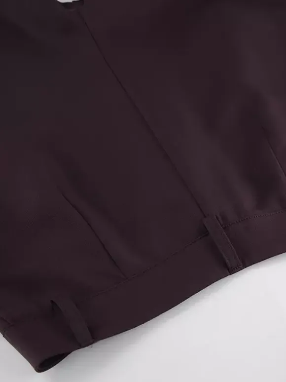 Deep Brown Peplum Blazer Suit For Women - Chic Pleated Waist Slim Fit Wide Leg Pants Set - Spring Office Lady Outfit 2026