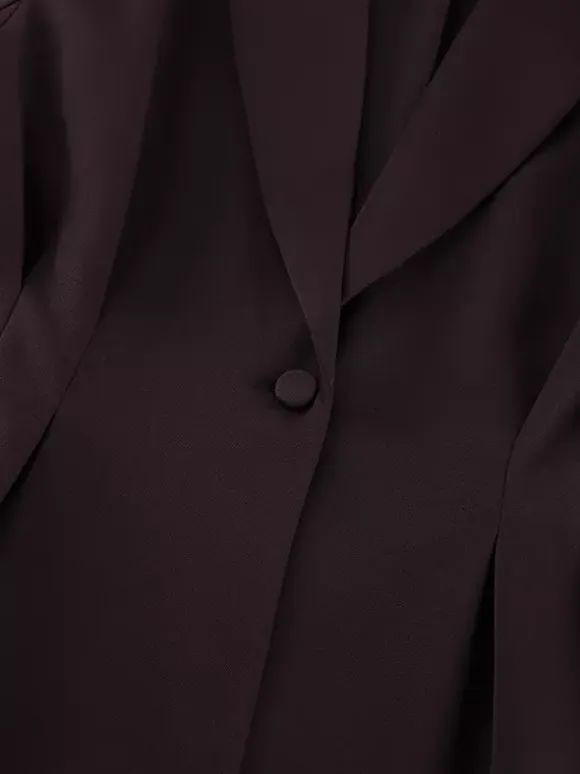 Deep Brown Peplum Blazer Suit For Women - Chic Pleated Waist Slim Fit Wide Leg Pants Set - Spring Office Lady Outfit 2026