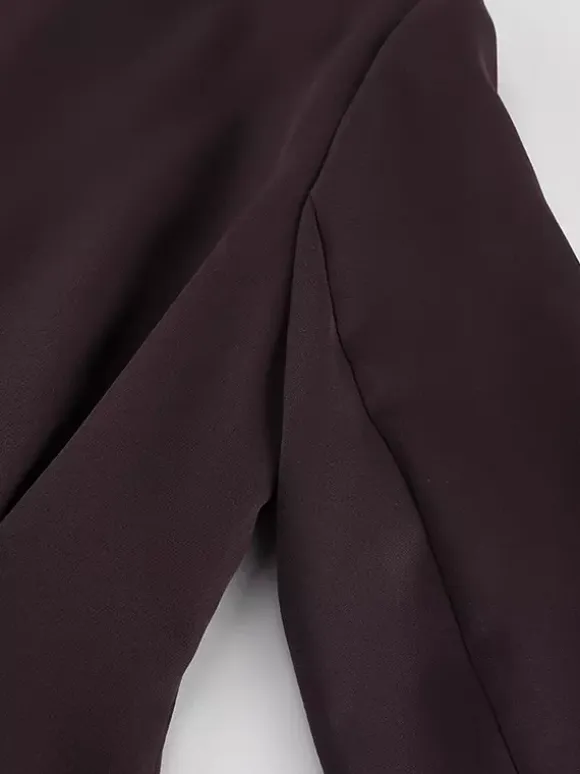 Deep Brown Peplum Blazer Suit For Women - Chic Pleated Waist Slim Fit Wide Leg Pants Set - Spring Office Lady Outfit 2026