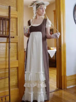 Deep Brown Retro Tudor Dress Costumes Women's Ruffles Lace Polyester Marie Antoinette Costume Dress Waistcoat Western Vintage Clothing