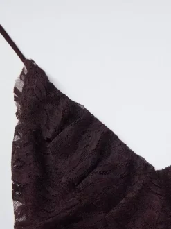 Deep Brown Ruched Lace Halter Mini Dress For Women Bold Casual Style