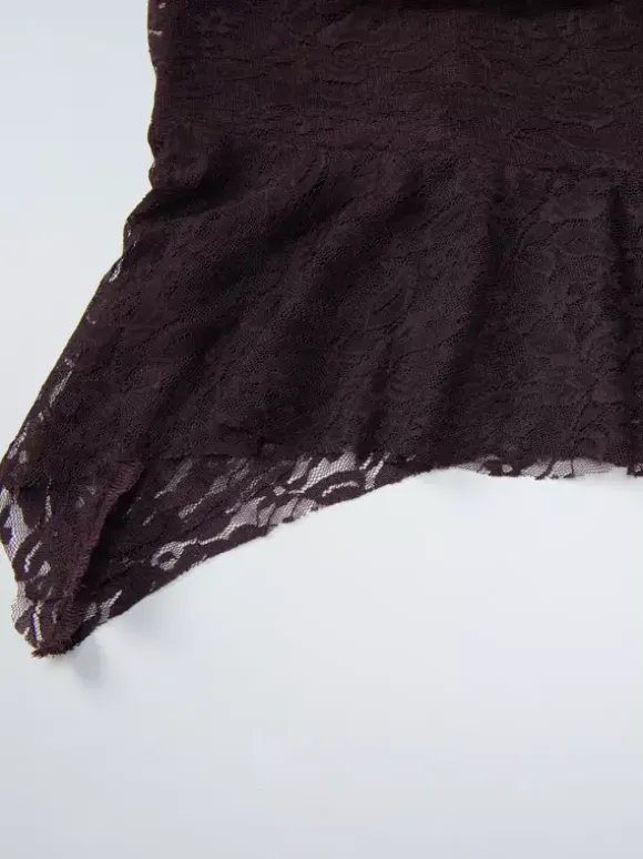 Deep Brown Ruched Lace Halter Mini Dress For Women Bold Casual Style