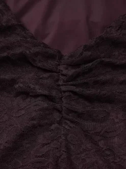 Deep Brown Ruched Lace Halter Mini Dress For Women Bold Casual Style