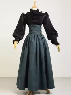 Deep Brown Vintage Dress Ruffles Medieval Renaissance Costume Vintage Clothing