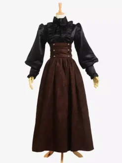 Deep Brown Vintage Dress Ruffles Medieval Renaissance Costume Vintage Clothing
