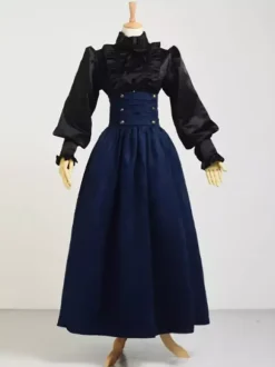 Deep Brown Vintage Dress Ruffles Medieval Renaissance Costume Vintage Clothing