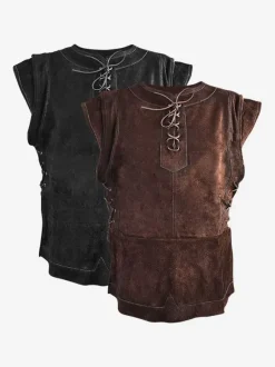 Deep Brown Vintage Top Retro Sleeveless Polyester Top Retro Costumes For Man