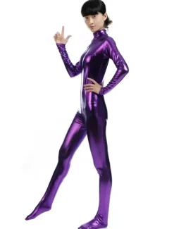 Deep Purple Adults Bodysuit Cosplay Jumpsuit Shiny Metallic Catsuit