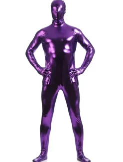 Deep Purple Zentai Suit Adults Full Body Shiny Metallic Bodysuit for Men