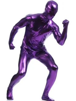 Deep Purple Zentai Suit Adults Full Body Shiny Metallic Bodysuit for Men