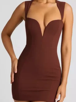 Deep V Neck Bodycon Mini Dress With Geometric Straps For Women 2026