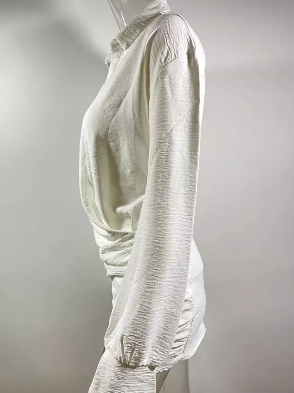 Deep V Neck Long Sleeve Mini Shirt Dress For Women 2026