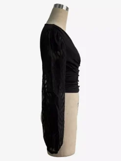Deep V Neck Ruched Front Lantern Sleeve Slim Top For Women 2026