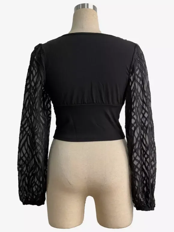 Deep V Neck Ruched Front Lantern Sleeve Slim Top For Women 2026