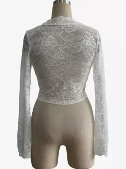 Deep V Neck Scalloped Floral Lace Sheer Crop Top For Women 2026