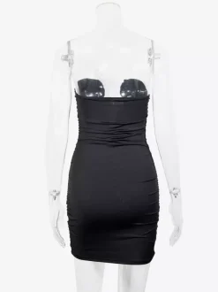 Deep V-neck Strapless Ruched Bodycon Sexy Mini Dress For Women 2026